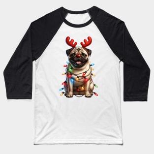 Christmas Red Nose Pug Dog Baseball T-Shirt